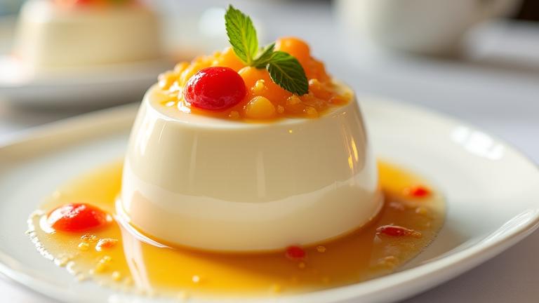 Elegant panna cotta with caramel sauce